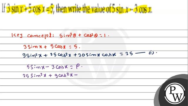 If \( 3 \sin x+5 \cos x=5 \), then write the value of \( 5 \sin x-3 \cos x \). смотреть онлайн