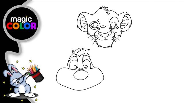 How to draw Timon Pumba Simba from lion king - Easy Draw Magic Color for kids - Magic Color смотреть онлайн