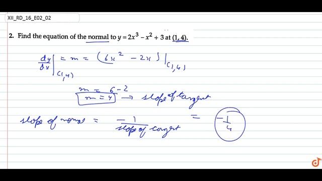 Find the equation of the normal to `y=2x^3-x^2+3` at (1,4). смотреть онлайн
