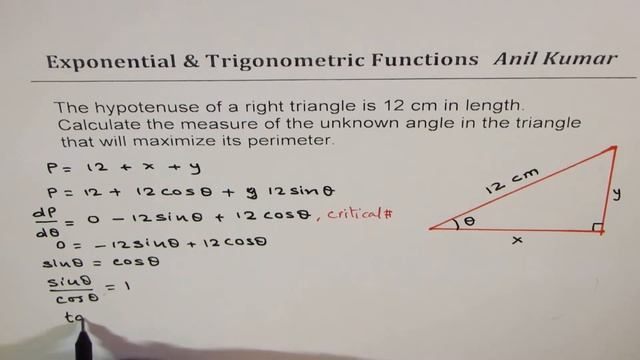 Optimization Trigonometric Function Maximum Perimeter for Hypotenuse of 12 смотреть онлайн