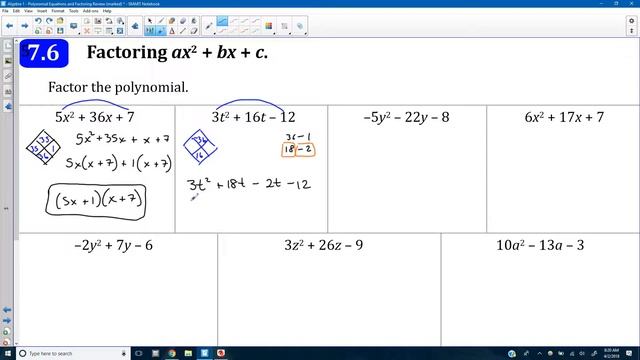 Chapter 7 Unit Review (Polynomial Equations And Factoring)