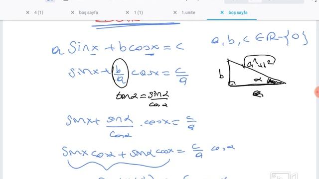 MATEMATİK TRİGONOMETRİ Asinx+bcosx=c TRİGONOMETRİK DOĞRUSAL DENKLEMLER-1-
