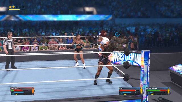 WWE 2K23 - FULL MATCH - Rhea Ripley vs. Lita and Ronda Rousey - Handicap Match - One on Two Tornado смотреть онлайн