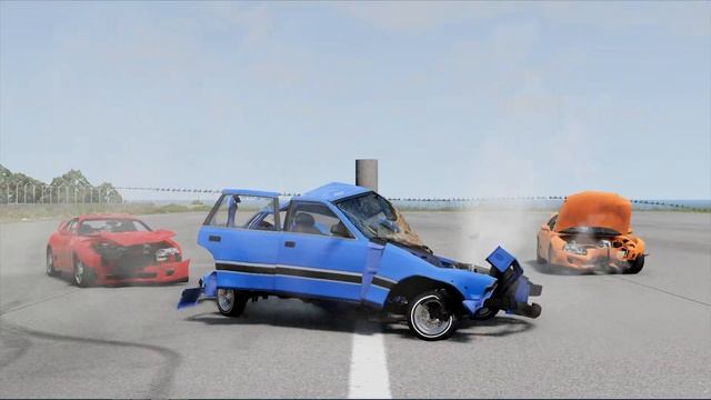 Cars vs Concrete pillar 💥 BeamNG.drive CRASH TEST смотреть онлайн