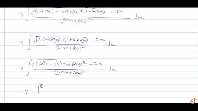 `int ((sqrt(2sin2x+4cos^2x+sin4x)-2x)/(1+sin2x))dx ` is equal to смотреть онлайн