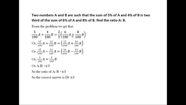 Two numbers A and B are such that the sum of 5% of A and 4% of B is two third of the sum смотреть онлайн