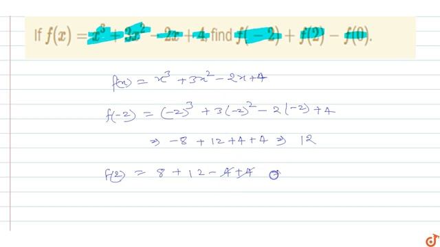 If `f(x)=x^3+3x^2-2x+4`, find `f(-2)+f(2)-f(0)`. смотреть онлайн