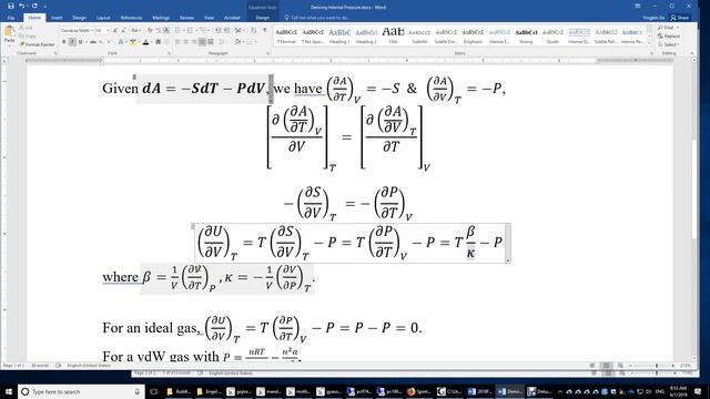 Deriving The Internal Pressure