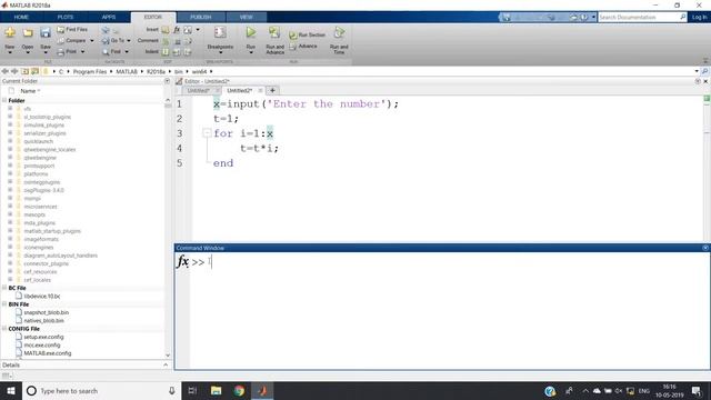 MATLAB code to calculate factorial of a number (without using built-in function)