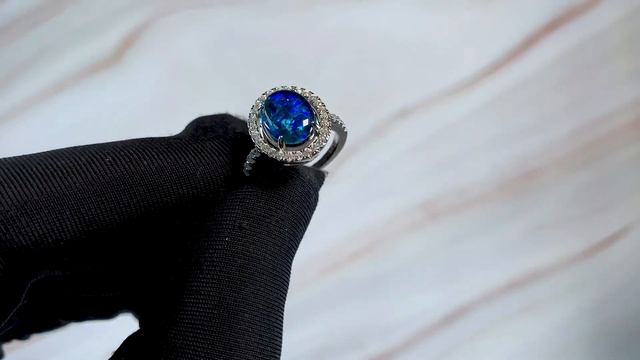 Sterling Silver 10x8mm Triplet Opal Halo Ring SKU 20091167