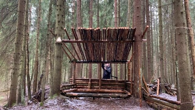 Building BUSHCRAFT shelter - Laavu | 5 days in Wilderness | Bushcraft skills смотреть онлайн