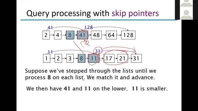 Skip Pointers Merge Algorithm