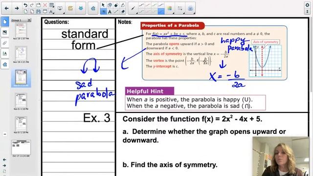 VIDEO 5.2 DAY 1: Properties Of Quadratic Functions In Standard Form