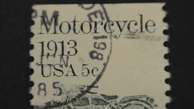 Postage Stamp. USA. Motorcycle 1913. Price 5 Cents