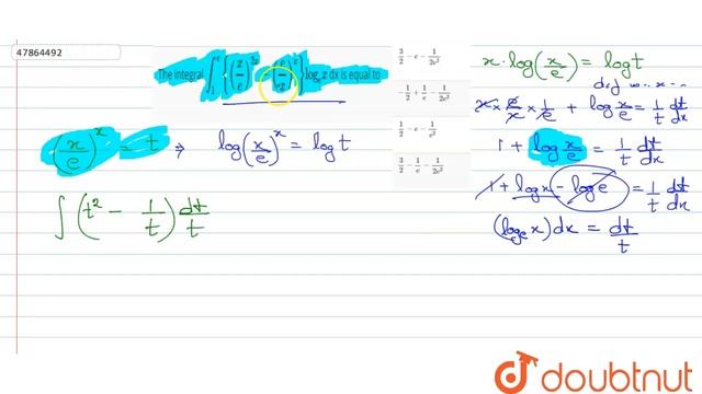 The integral `int_(1)^(e){((x)/(e))^(2x)-((e)/(x))^(x)} \"log\"_(e)x` dx is equal to смотреть онлайн