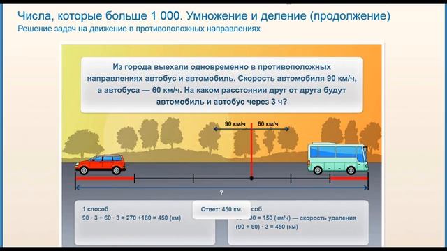 Решение задач на движение в противоположных направлениях смотреть онлайн