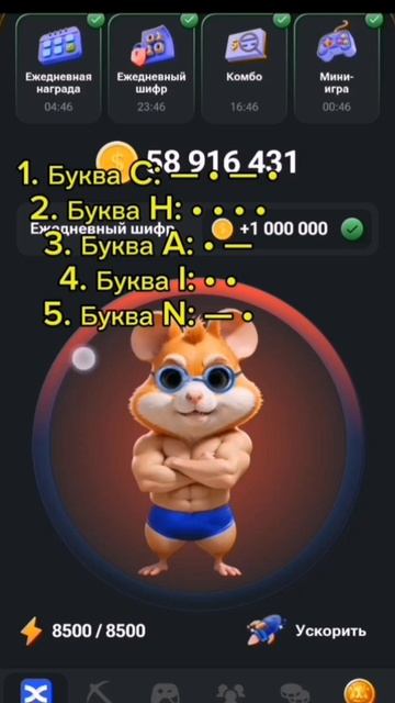 ежедневный шифр по 6-7 августа в Hamster Kombat (хомяк кликер) #hamsterkombat #кликер #хомяк смотреть онлайн