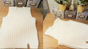 ОБЗОР жилетки, базовой безрукавки из белой пряжи.mp4