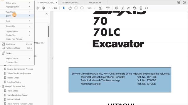 Hitachi ZX70 ZX70LC Technicial and Workshop Manual смотреть онлайн