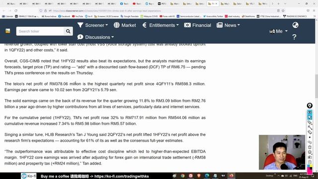 Daily KLSE BURSA Update - 25-8-2022 💥KLCI SPIKE 28 POINTS !!💥TM EARNINGS BEAT EXPECTATION ! 💥TM