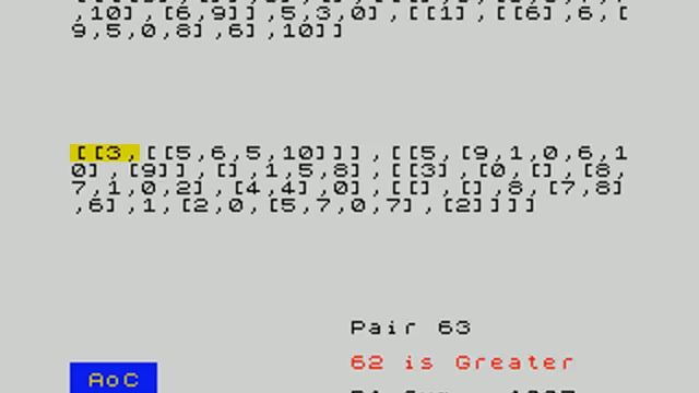 Advent of Code, Day 13, 2022 Visualized on ZX Spectrum [FUSE] (including tape loading) смотреть онлайн
