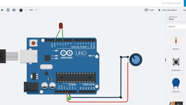 TinkerCAD | Control LED brightness using a Potentiometer смотреть онлайн