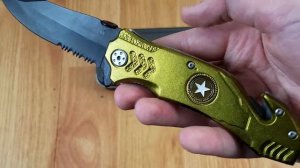 BOKER MAGNUM RESCUE LINERLOCK ARMY STAR OLIVE SERRATED FOLDING KNIFE M01LL471