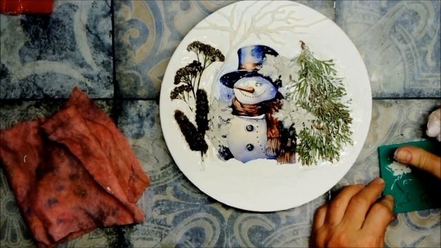 Новогодний, объемный декупаж тарелки. смотреть онлайн