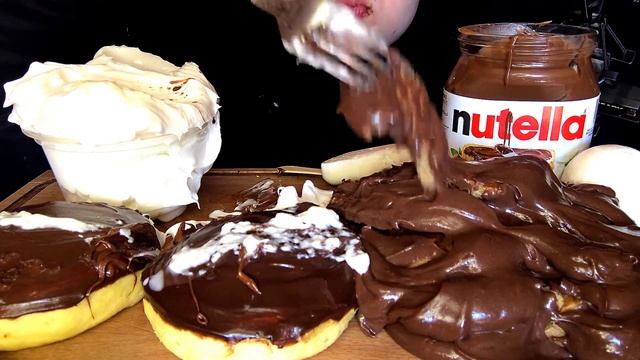 ASMR NUTELLA, CHOCO PANCAKES, ICE CREAM, CHOCO GLAZED DONUTS& CREAM MOUNTAIN MUKBANG 초콜릿 팬케이크, 도넛 🤤 смотреть онлайн