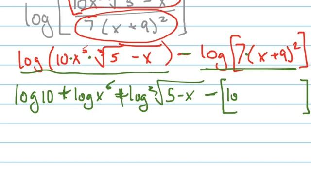 Expand log[(10x^5sqrt(5-x)/7(x+9)^2] смотреть онлайн