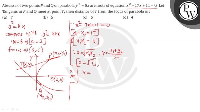 Abscissa of two points \( P \) and \( Q \) on parabola \( y^{2}=8 x \) are roots of equation \( ... смотреть онлайн