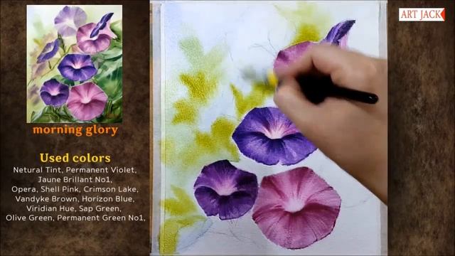 Watercolor How to paint morning glory | healing flowers painting | Wet on wet [ART JACK] смотреть онлайн