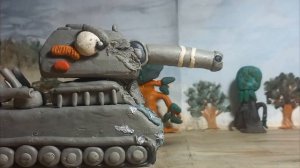 Т-35 пришёл на подмогу, битва стальных монстров— мультики про танки из пластилина.