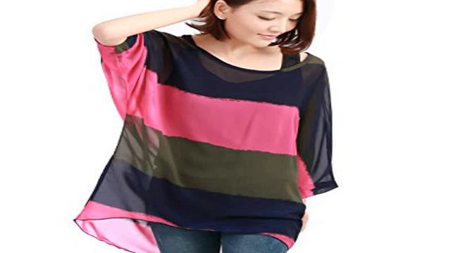 Check Allegra K Women Loose Boat Neck Cape Sleeve Colorblock Striped Shirt w Deal смотреть онлайн