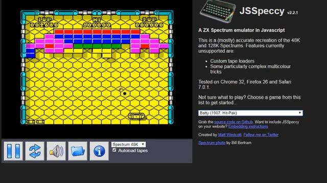Batty - ZX Spectrum Sinclair - Emulador JSSpeccy 2.2.1