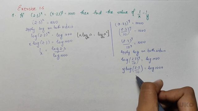 If (2.3)^x = (0.23)^y = 1000 , then find 1/x - 1/y - Class 10 смотреть онлайн