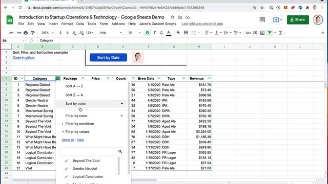 5.7.4 Sort and Filter in Google Sheets