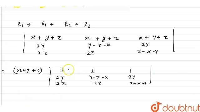 सिद्ध कीजिए। `|(x-y-z,2x,2x),(2y,y-z-x,2y),(2z,2z,z-x-y)|=(x+y+z)^(3)` смотреть онлайн