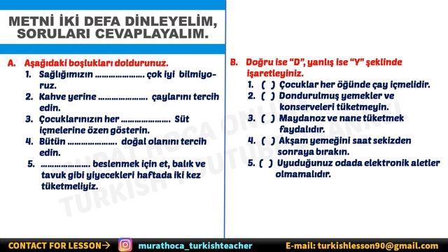 B1 Türkçe (TÖMER) Sertifika Sınavı Dinleme 5-Türkçe Dersi İçin Arayınız- B1 Turkish Certificate Exa