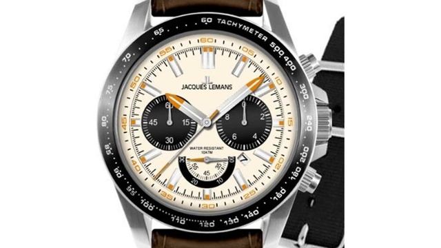Jacques Lemans Men's 1 1756B Liverpool Sport Analog Black Leather Strap Watch смотреть онлайн
