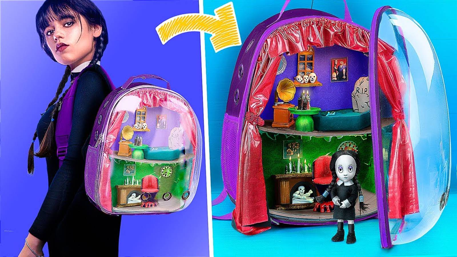 Домик в рюкзаке для Уэнздэй - 30 лайфхаков для ЛОЛ ОМГ смотреть онлайн