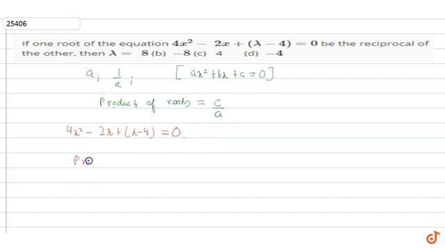 If one root of the equation `4x^2-2x+(lambda-4)=0`
be the reciprocal of the other, then `lambda... смотреть онлайн