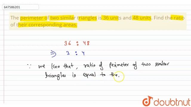 The perimeter of two similar triangles is 36 units and 48 units. Find the ratio of their corresp... смотреть онлайн