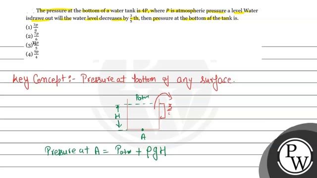The pressure at the bottom of a water tank is \( 4 \mathrm{P} \), where \( P \) is atmospheric p... смотреть онлайн