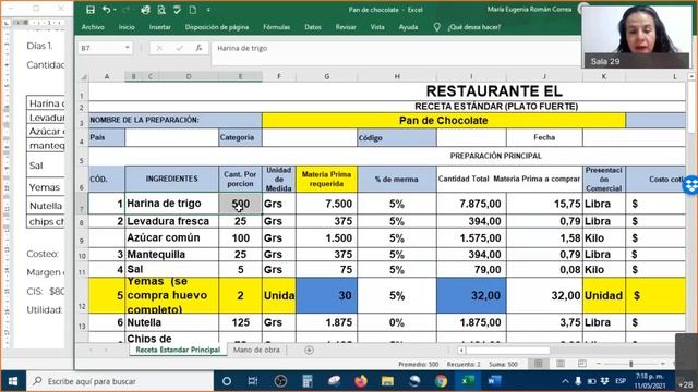 CostPADAC Receta estándar con MOD y costeo inicial hasta costo unitario  Pan de Chocolate