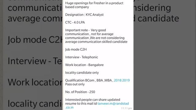 Huge openings for Fresher | KYC Analyst | Bangalore смотреть онлайн