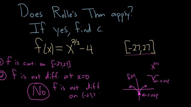 Determine if Rolle's Theorem Applies and Find c for f(x) = x^(2/3) - 4 on [-27, 27] смотреть онлайн