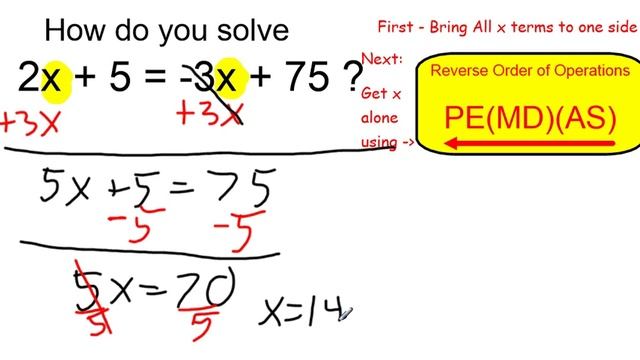Solve 2x + 5 = 3x + 75 смотреть онлайн