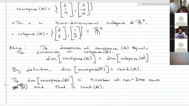 Rowspace, Colspace And Rank-Nullity Theorem Lecture