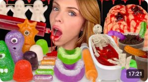 ASMR MUKBANG, Угощения на Хэллоуин, Съедобная кровь, Черви и грязь, Марципановые монстры, Мозговое ж